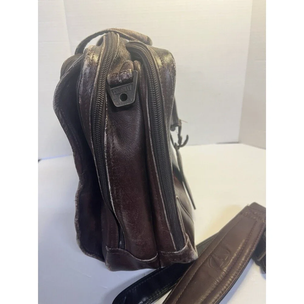 Vintage Leather Bag Avenues America Laptop Brief Case Distressed Shoulder Strap